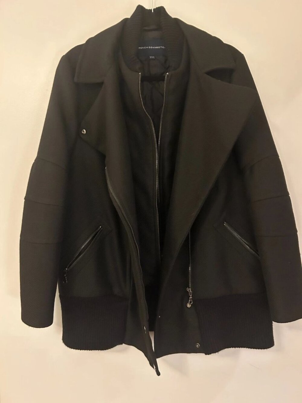 French Connection Double Front Black Jacket UK 14/US 10 NWOT: 2015-2016 Winter